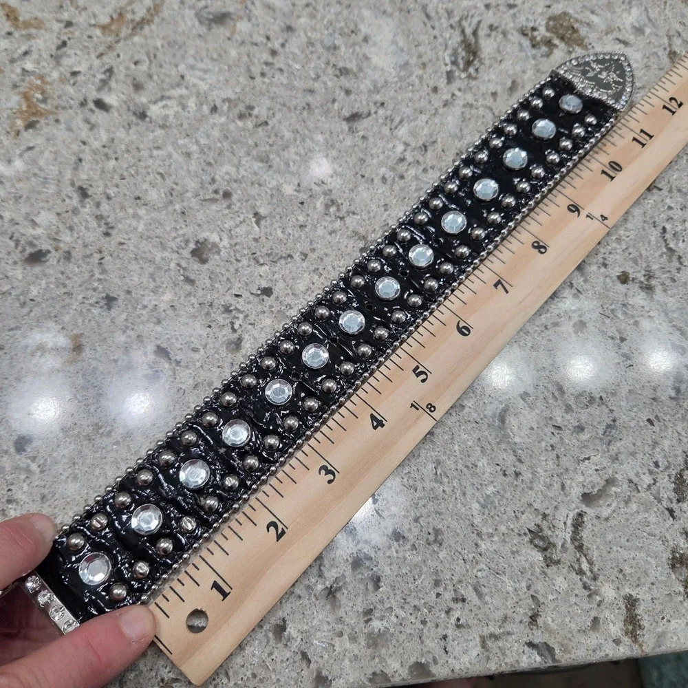 Vintage Blazin Roxx Women Blk Croc Rhinestone Western Belt Silver Studded XL Y2K